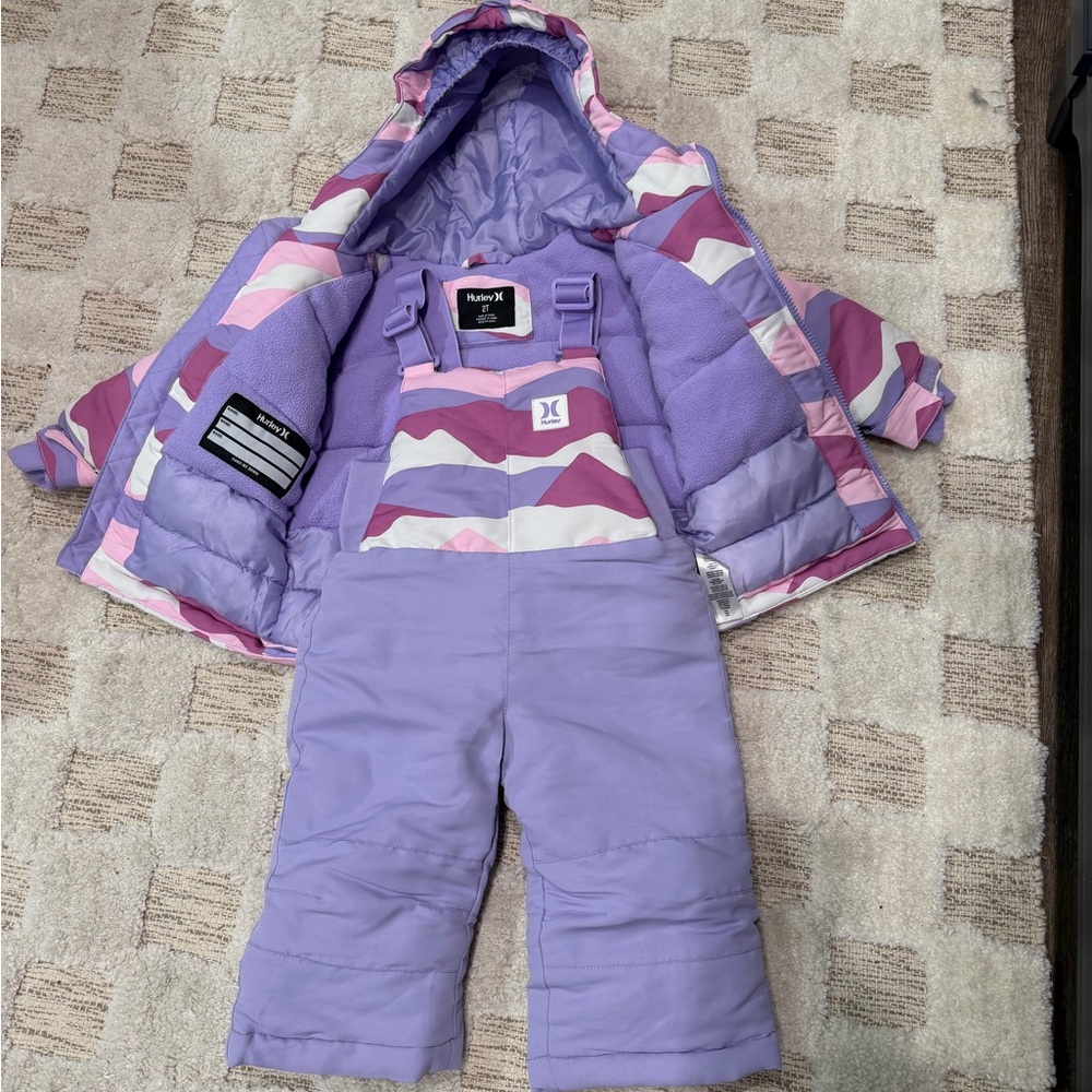 Hurley Kids Puffer Jacket and Snowsuit Snow bibs toddler - Purple and Pink